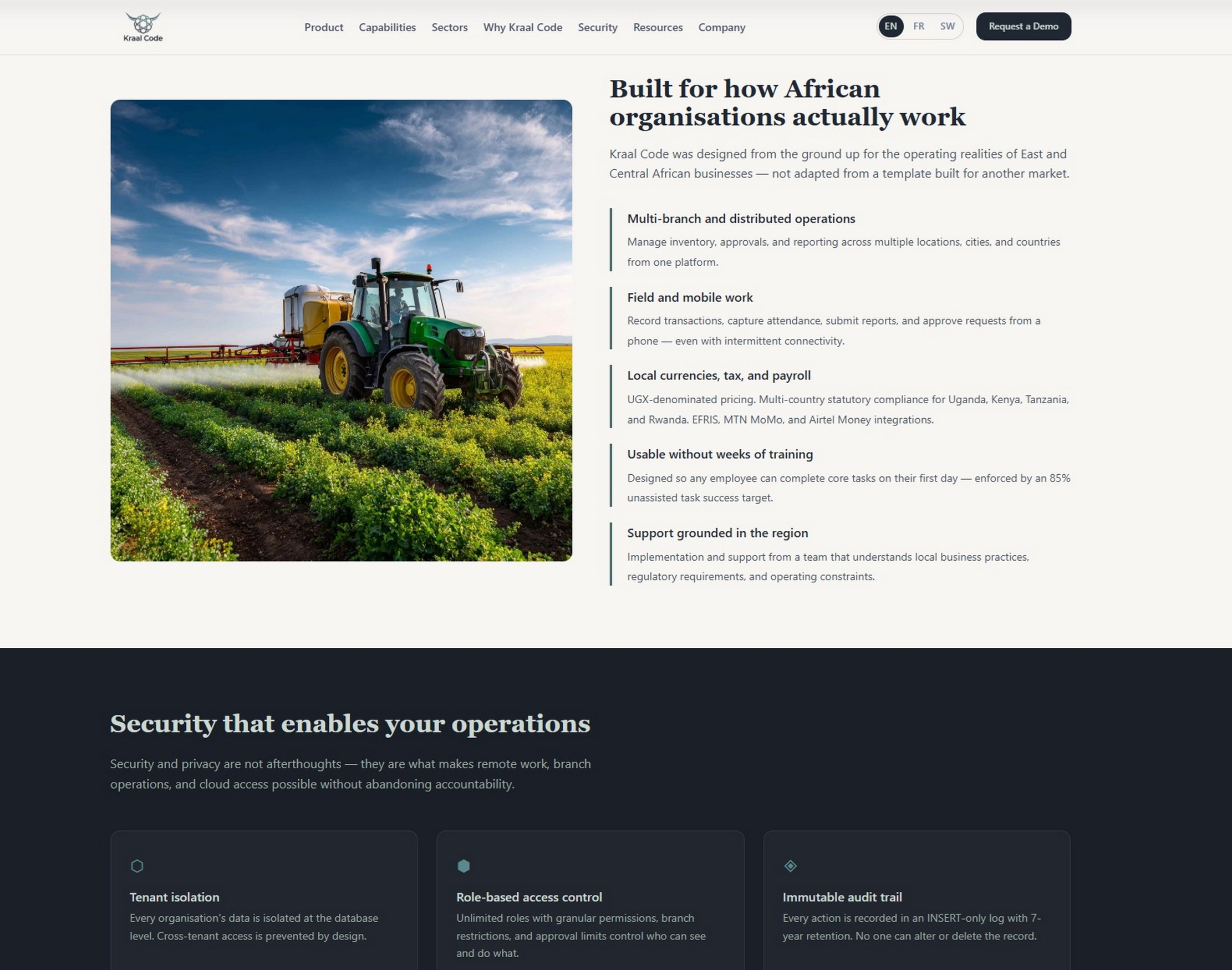 Kraal Code website — full screenshot