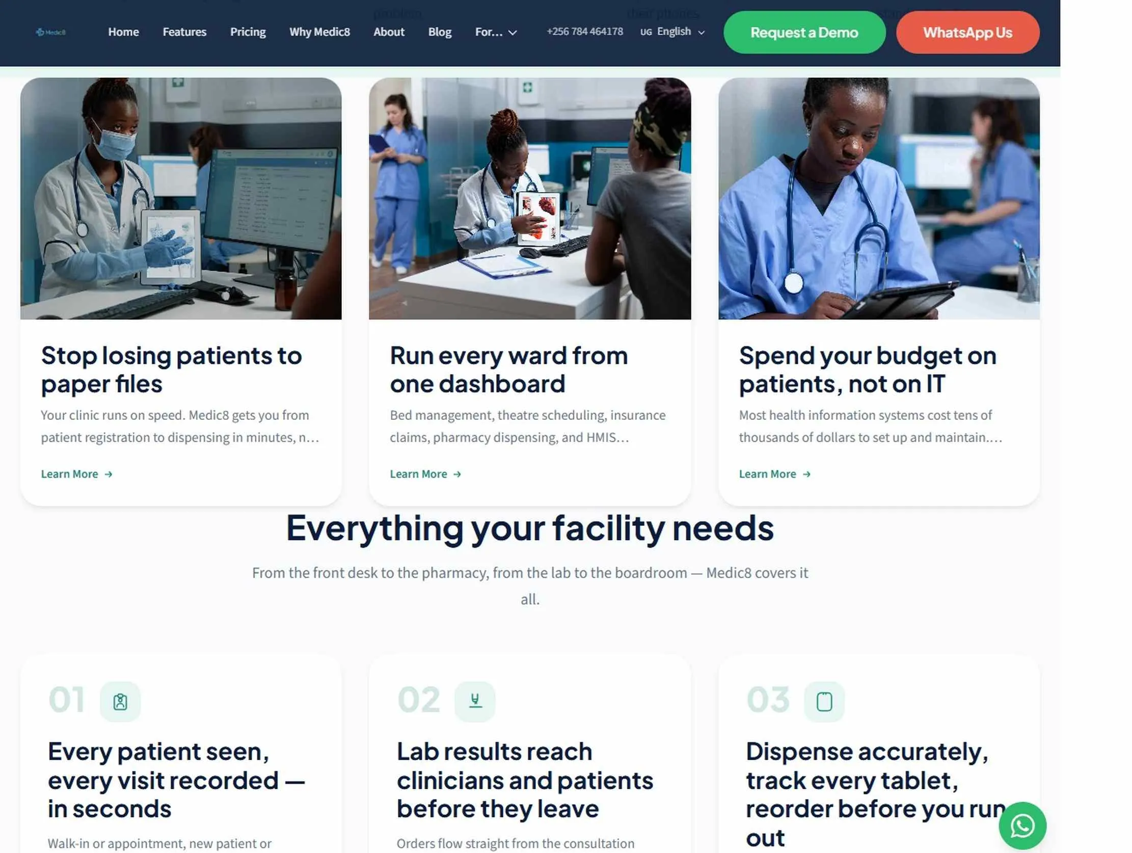 Medic8 healthcare management system interface