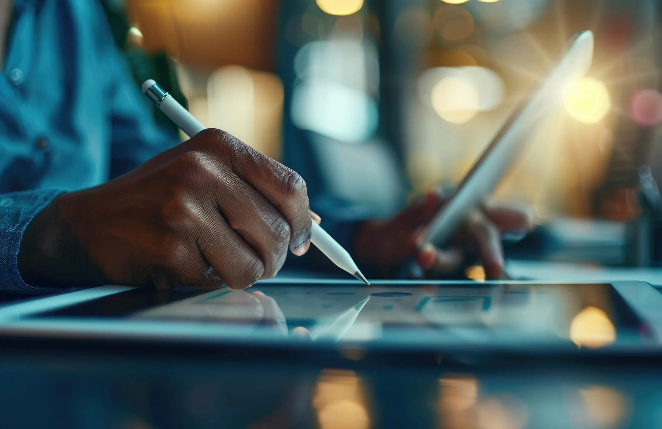 Professional hand with stylus on tablet planning a website project