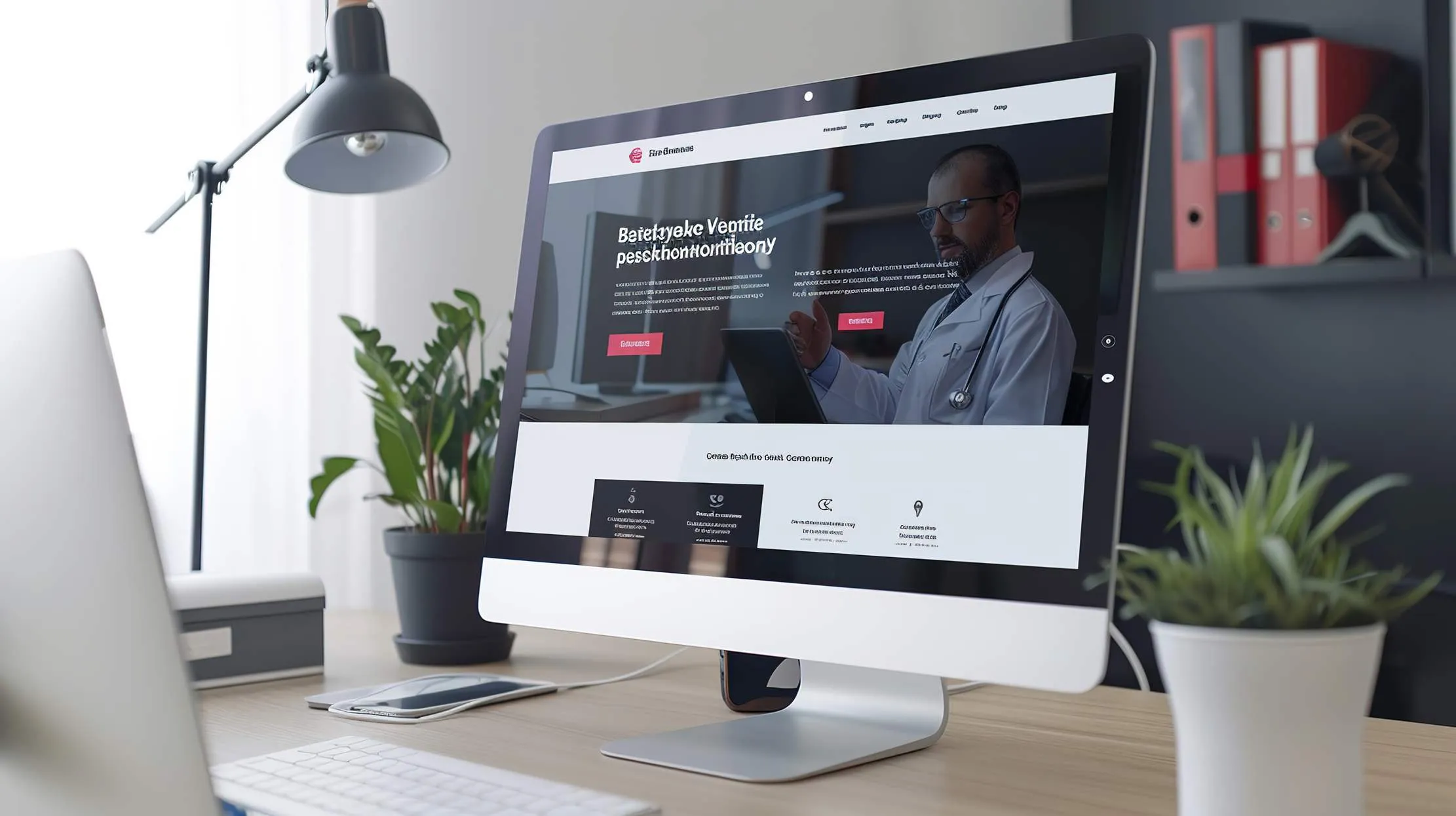 Professional custom website displayed on a desktop monitor in a clean modern office, representing what Chwezi builds instead of WordPress